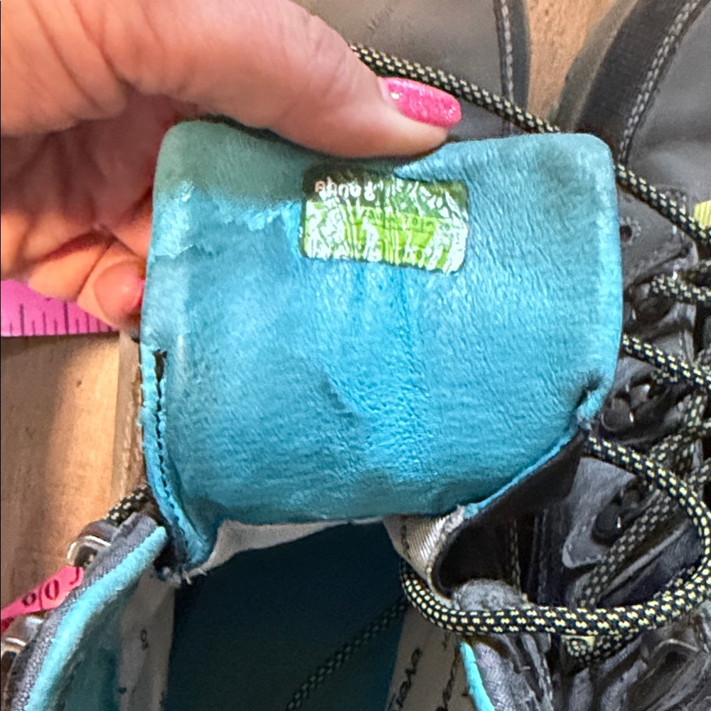 Ahnu Gray Hiking Boots with Teal and Yellow Accents - Picture 10 of 16